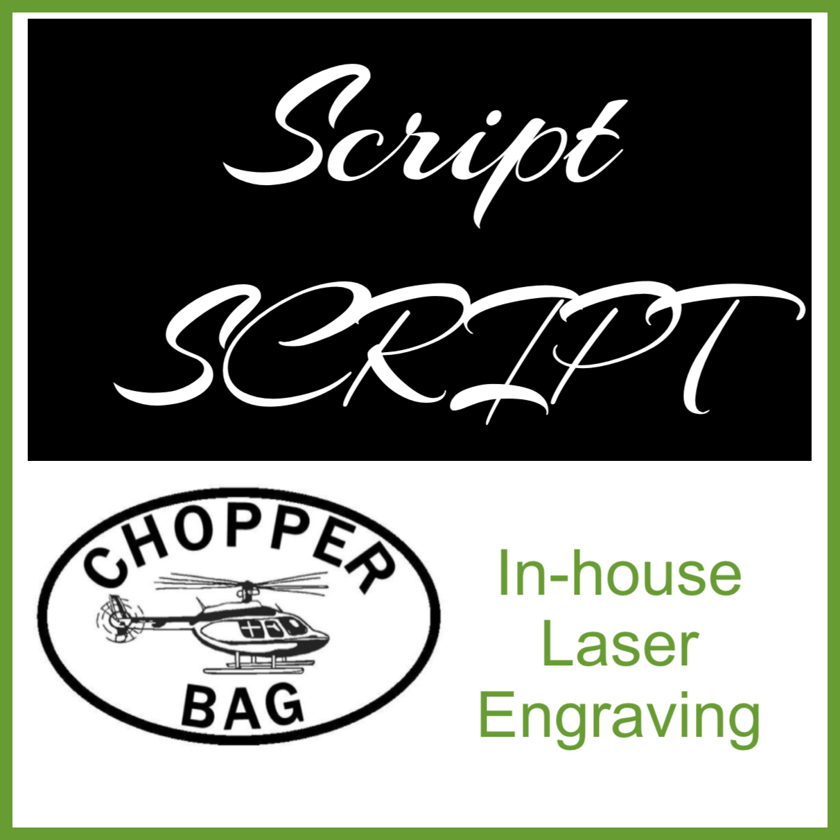 Laser Engraving - Basic Text (FREE with CHOPPER BAG ORDER)