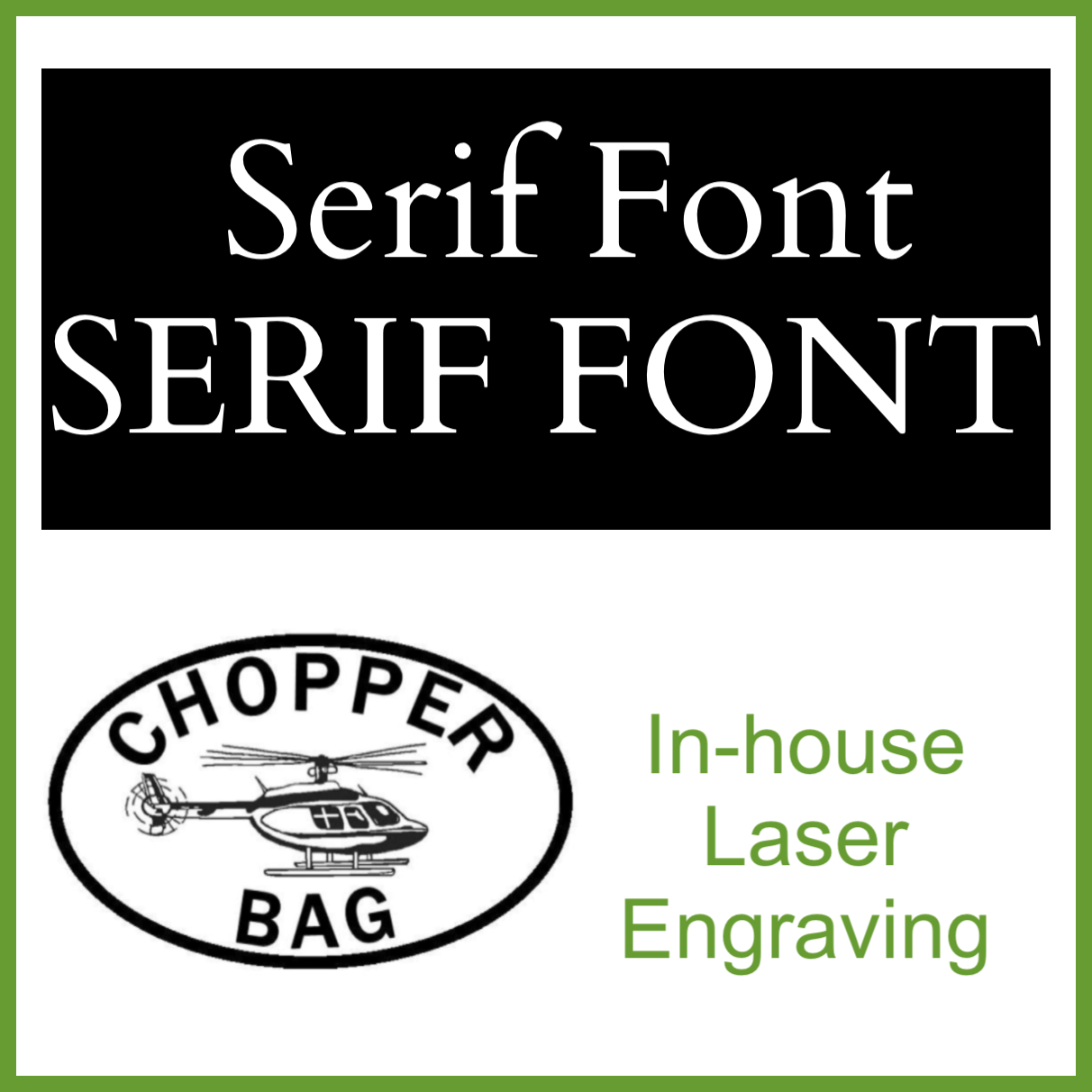 Laser Engraving - Basic Text (FREE with CHOPPER BAG ORDER)